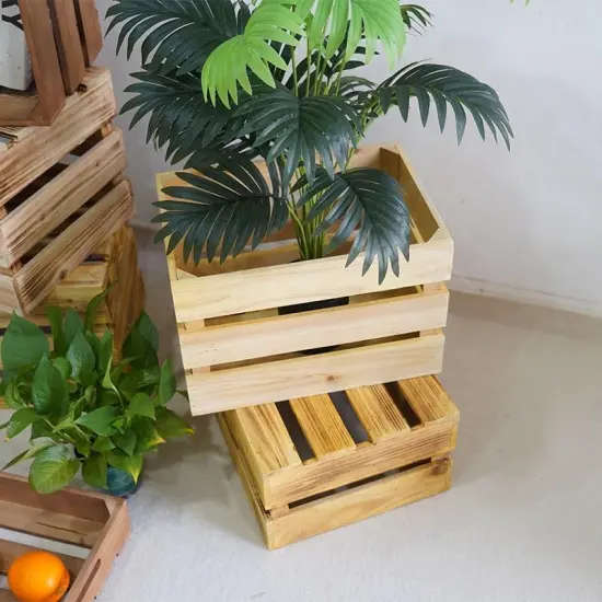 Set of 4 Wooden Crate for display, Storage Boxes for Books, Artworks, Milk, Wine, Outdoor Gardening Tools, Picnic Supplies, Creative Flower Stand, Display Rack for Shops or Exhibitions {5}