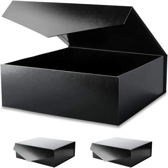 3 Extra Large Gift Boxes with Lids 16.3x14.2x5 Inches, Black Gift Boxes for Clothes and Large Gifts (Glossy Black with Grass Texture) {1}