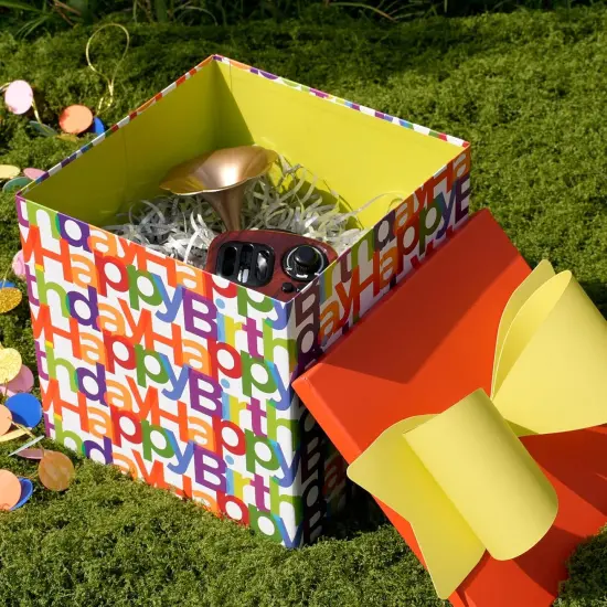 Medium Birthday Gift Boxes with Lids for Presents, Text Design Collapsible Gift Box for Birthday, Baby Shower, Party {3}