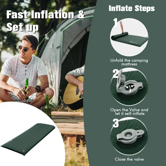 Foam Camping Mattress with Self-Inflation, Waterproof Fabric and Pillow Green {5}