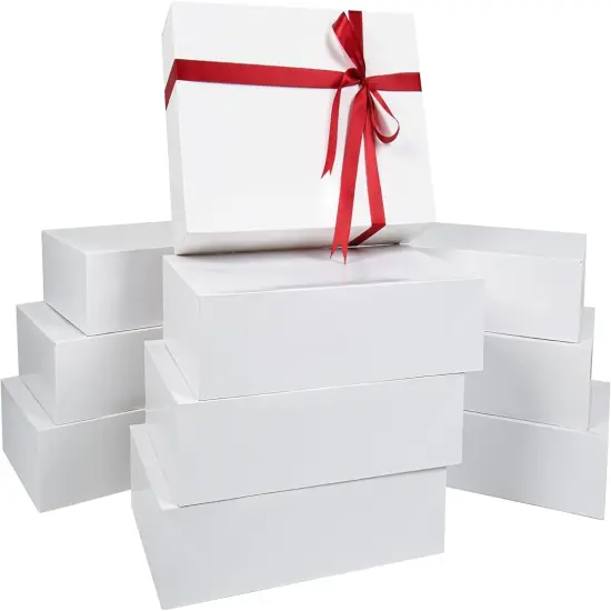Premium 10 Piece Extra Large Gift Boxes for Presents - Premium White Gift Boxes with Lids at 4-inch Deep {3}