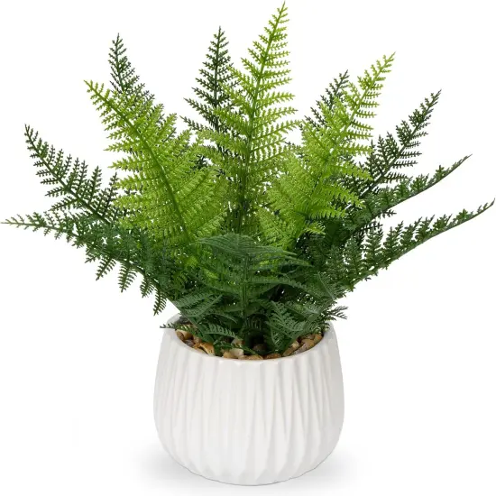 Faux Plant Indoor in Ceramic Pot 13" Artificial Potted Fern Fake House Plants for Desk Office Bathroom Garden Decoration {1}