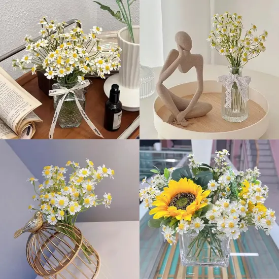 Small White Daisy Flowers Artificial,2 Bouquet/12Pcs 10 Inch Fake Daisies,Spring Wild Flower for Party Decor (Vase Not Inclouded) {3}