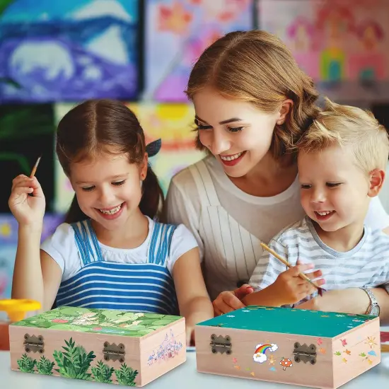 Unfinished Wooden Box with Hinged Lid Wood Small Craft Unpainted Jewelry Keepsake Rectangle Treasure Gift Storage Box {5}