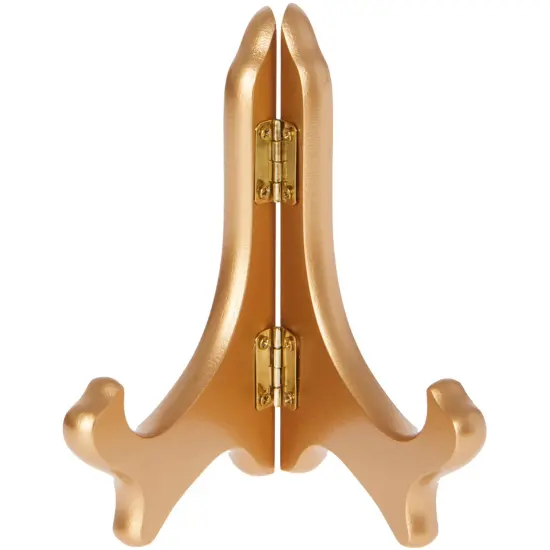 Bard's Hinged Gold-toned MDF Wood Plate Stand, 5" H x 5.75" W x 3.75" D (For 5" - 7.5" Plates) {1}