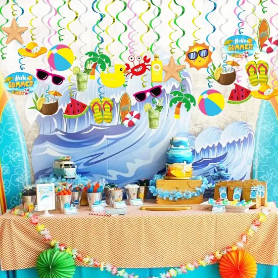Summer Pool Beach Hanging Swirls Banner Decor 30 Pack Foil Ceiling Hanging Swirls Streams Banner Decorations Garland for Kids Luau Hawaii Celebrating Events Birthday Party Supplies Room Wall Decor {3}