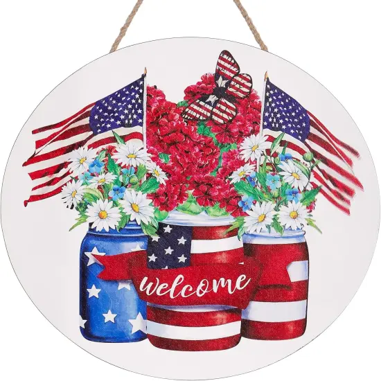 4th of July Welcome Front Door Sign Patriotic Door {1}