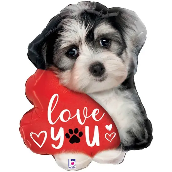 Love You Puppy Foil Balloon Unique Shape 24" {3}