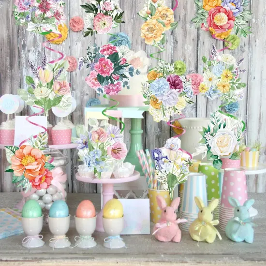 24 PCS Flower Hanging Swirls Decorations Floral Party Decorations, Spring Summer Flower {4}