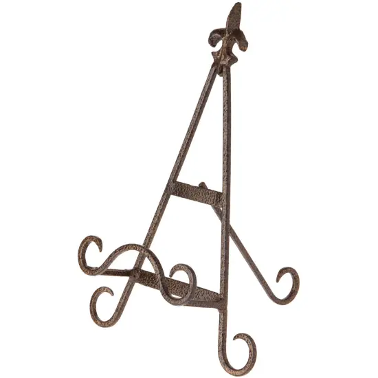 Bard's Antique Gold-toned Wrought Iron Easel, Fleur de Lis, 11" H x 7.75" W x 8.5" D (For 7.5" - 11.5" Plates) {1}