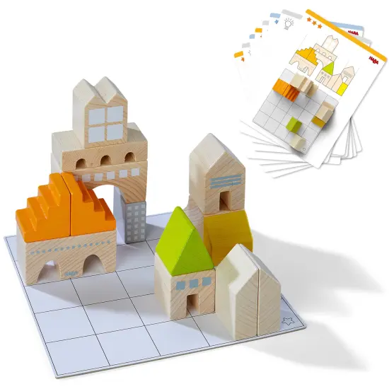 HABA Wooden Building Blocks STEM Toy, Logical Master Builder Montessori Toys with 26 Building Blocks & 16 Challenge Cards Multicolor {1}