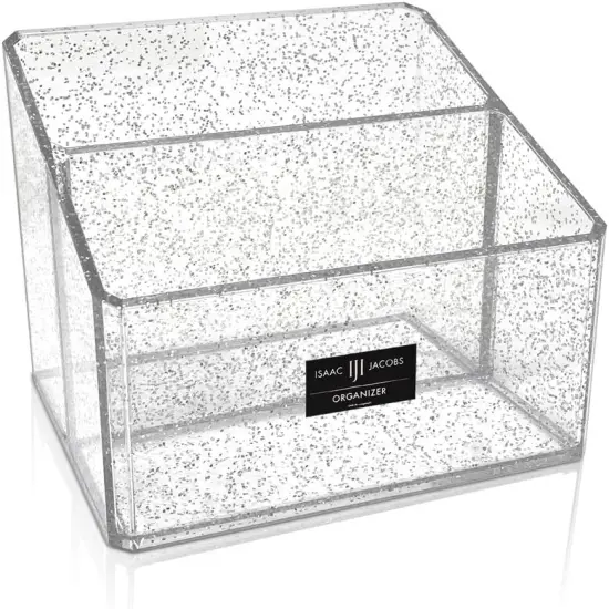 Clear Acrylic 2-Section Organizer, Remote Holder & Multi-Functional Makeup, Brush, Pen & Pencil Storage Solution, for The Home, Bathroom, Office, Child&rsquo;s Desk (2-Section, Silver Glitter) {1}