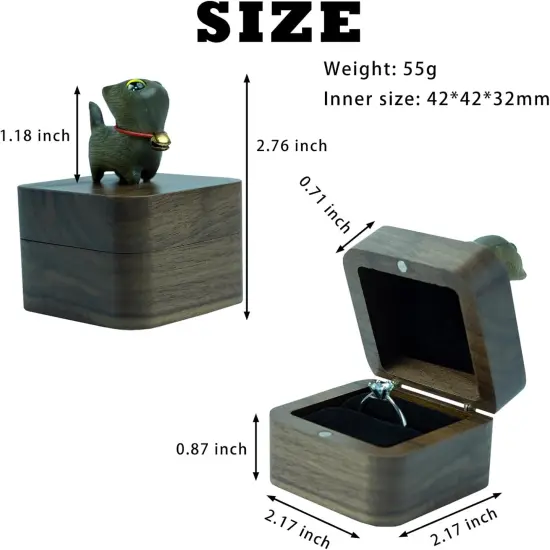 Hand-Carved Cat Wooden Ring Box {2}