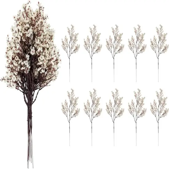 10 Pcs Baby Breath Bulk Silk Artificial Flowers Bouquet Real Touch Flowers for Home Kitchen Party Centerpieces Decoration（White） {2}