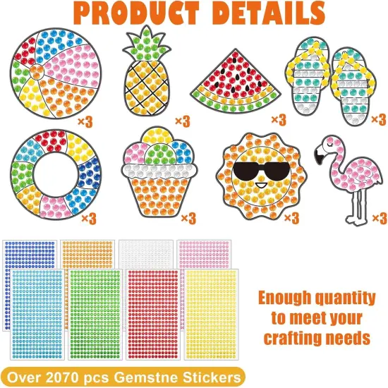 24 Sets Summer Arts Crafts Suncatcher Kits for Kids Summer Diamond Craft Ornament Kits with Color Guides Gemstone Sun Catcher Stickers DIY Diamond Art Craft Kits {3}
