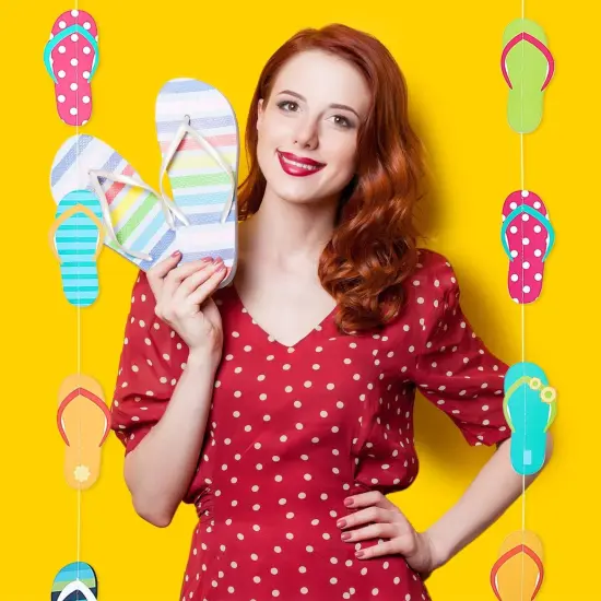 8 Pieces Flip Flop Decorations 52 Feet Summer Hanging Banner Beach Slipper Garland for Hawaiian Party {4}