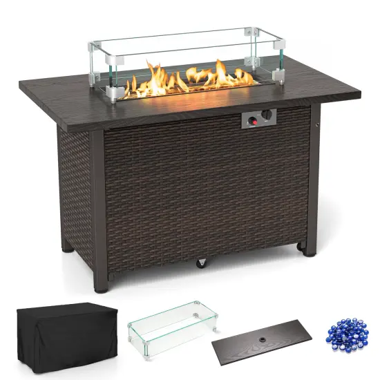 2-in-1 Propane Gas Fire Pit Table with Glass Rack and Stainless Steel Burner Ideal for Outdoor Parties Brown {8}