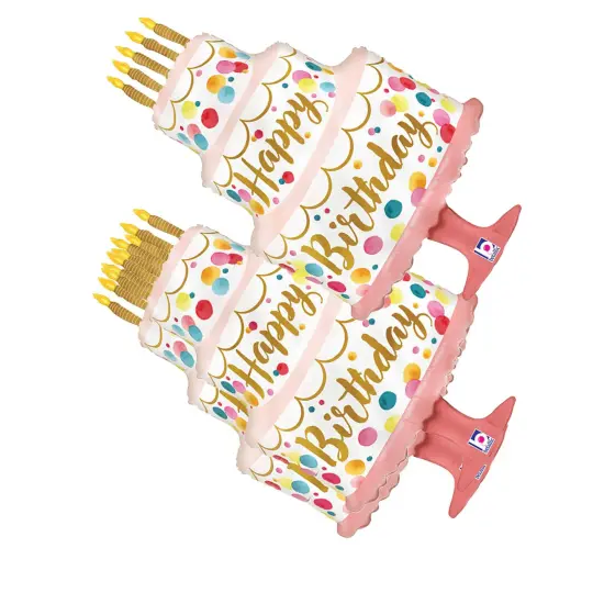 Betallic&reg; 33 Inch Happy Birthday Satin Pink Cake Foil Mylar Balloon {2}