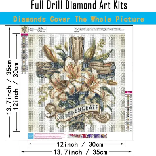5D Cross Diamond Art Kits for Adults Beginners,DIY Full Round Drill Diamond Painting Kits Religious Cross With Lily Flowers, Paint by Diamonds Dot Gem Art Crystal Easy,Home Wall Decor 13.7X13.7Inch {3}