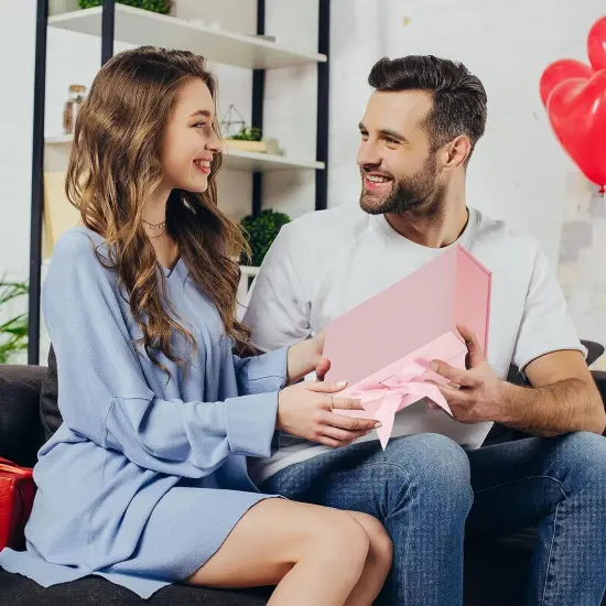 Gift Box with Lid for Presents, In with Ribbon and Magnetic Closure, Great for Christmas, New Year, Wedding, Birthdays, Groomsman, Presents Display and Packging, Pink {4}