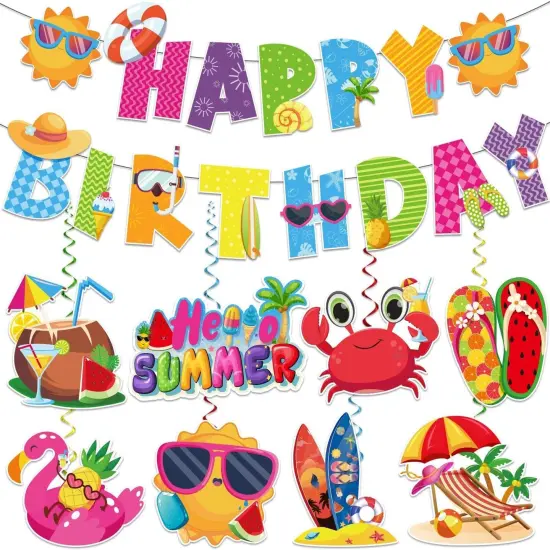 Summer Birthday Decorations, NO-DIY Summer Party Decorations Banner, Pool Party Supplies {1}