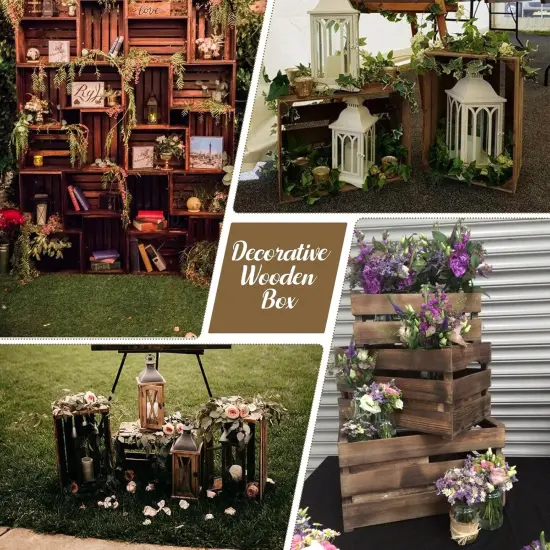 3 Pcs Decorative Wood Crates for Display, Farmhouse Wooden Basket for Storage Container and Decorations {4}