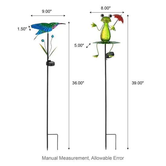 Set of 2 36"H/39"H Solar Hummingbird & Frog Yardstakes {5}