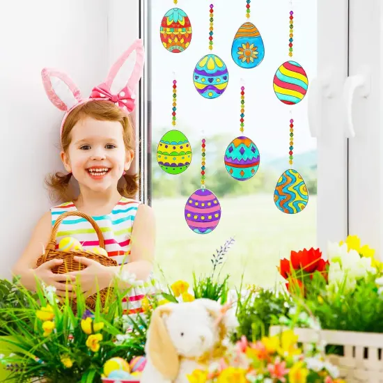 24 Sets Easter Egg Suncatchers Ornaments Decorations DIY Window Paint Art Suncatchers Egg Sun Catchers Painting Craft Kits for Kids Classroom Spring Party Activities {4}