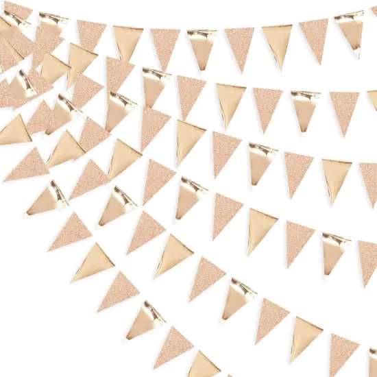 30Ft Champagne Gold Triangle Pennant Banner &ndash; Paper Flag Garland for Wedding, Graduation, Birthday, Bachelorette, Party D&eacute;cor {1}