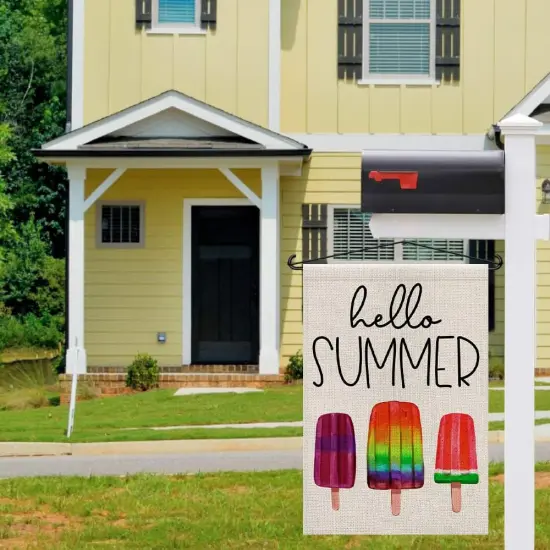 Hello Summer Ice Cream Garden Flag Burlap 12x18 Inch Double Sided, Seasonal Sign Outdoor Decor Yard Small Flags DF269 {4}