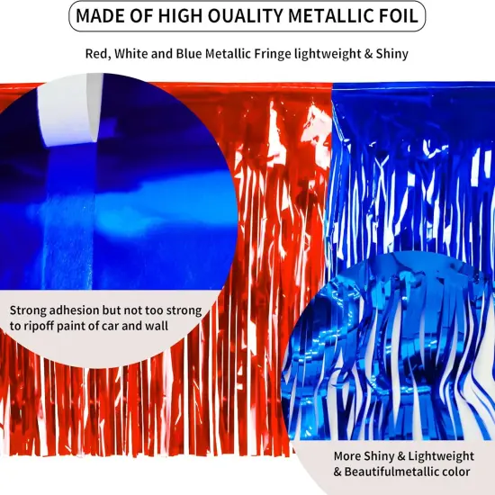 4th of July Decorations 4 Pack Tinsel Foil Fringe Garland Curtains Streamers Hanging Red White Blue Fringe Backdrop Banner for Parade Floats Decorations 4th of July America Patriotic Day Memorial Day {4}