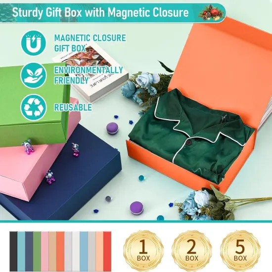 Beautiful & Sturdy Large Orange Gift Box Measuring 12 x 8.5 x 3.2 Inches for Birthday Gifts - Box Includes Cards, Envelopes, Ribbon and Shredded Paper Filler (set of 2) {3}