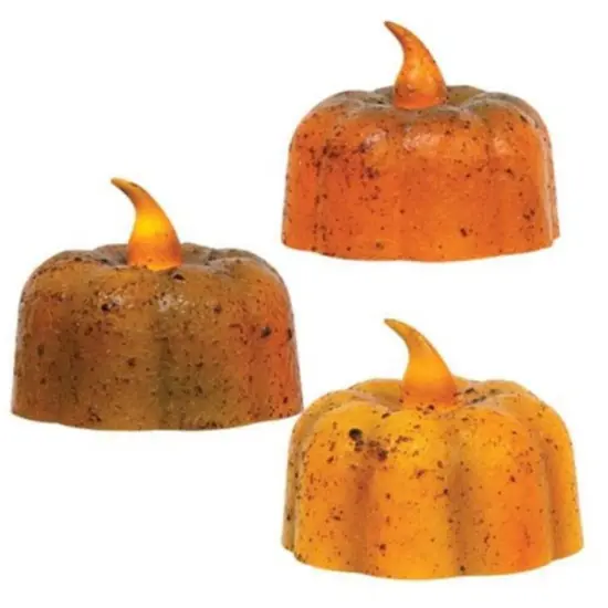 Grungy Pumpkin Tealights, Multi-Color Wax and Flickering Light 3 Asstd. {1}