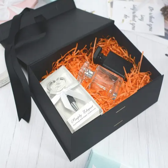 Black Luxury Magnetic Gift Box with Lid, Ribbons and Gift Bag, Medium Size-9.4x7x3 Inches, Great for Wedding, Birthdays, Man {2}