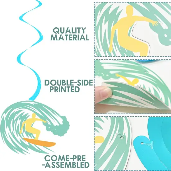 Boho Surfing Hanging Swirls 20PCS Hippie Surfing Party Hanging Decorations Retro Surf Ceiling Swirls Surf Themed Birthday Party Supplies for Groovy Summer Surfing {2}