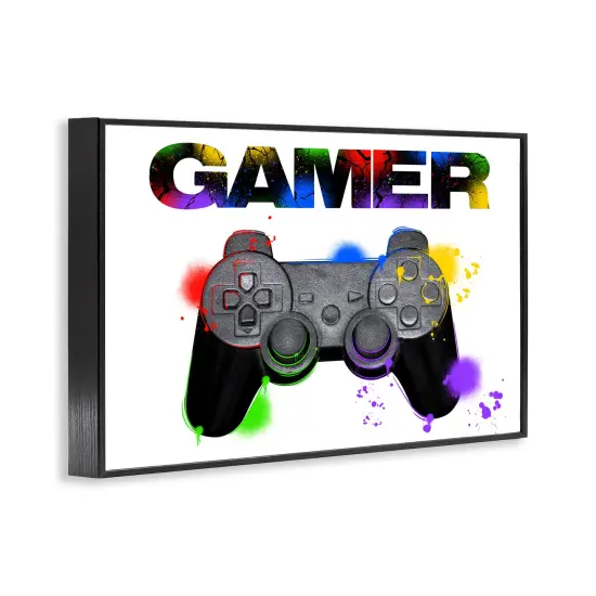 Stupell Industries Gamer with Rainbow Splashes Framed Giclee Design by Marcus Prime {3}