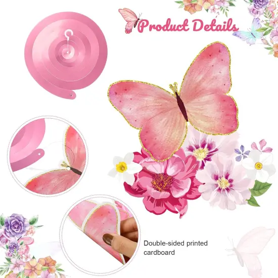 30 Pieces Butterfly Party Decorations Watercolor Purple Butterfly Hanging Swirls Decorations Summer Themed Swirls Garland for Baby Girl Birthday Wedding Party Supplies {3}