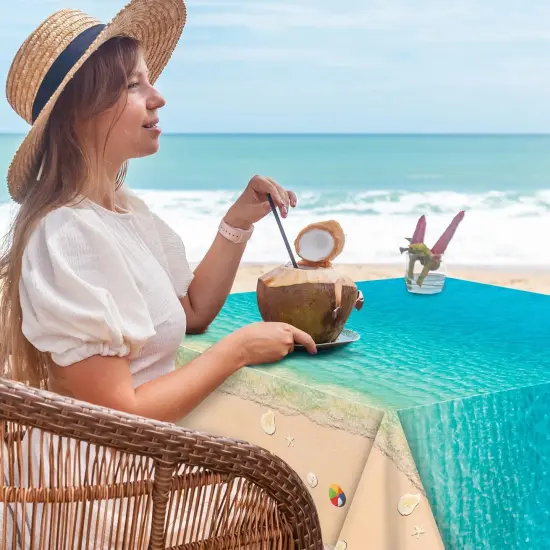 Summer Beach Tablecloth Roll with Cutter Box 100 Ft X 54 Inch Beach Themed Party Tablecover Disposable Beach Ball Plastic Tablecloth Ocean Backdrop for Summer Beach Pool Birthday Party Supply {4}