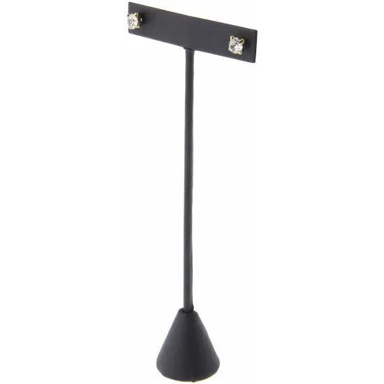 Plymor Black Faux Leather "T" Style, Single Pair Earring Display Stand, 2.5625" W x 1.25" D x 6.75" H {3}