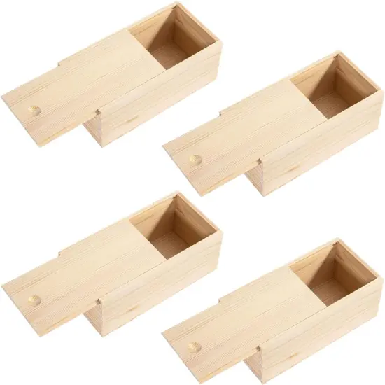 4 Pack Unfinished Wood Box with Sliding Lid, 7.87" x 3.94" x 3.15" Wooden Keepsake Box Storage Box {5}