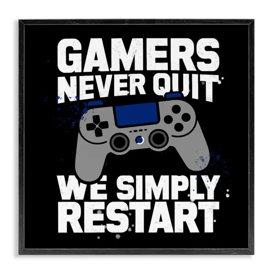 Stupell Industries Gamers Never Quit Phrase Framed Giclee Design by Kim Allen {1}