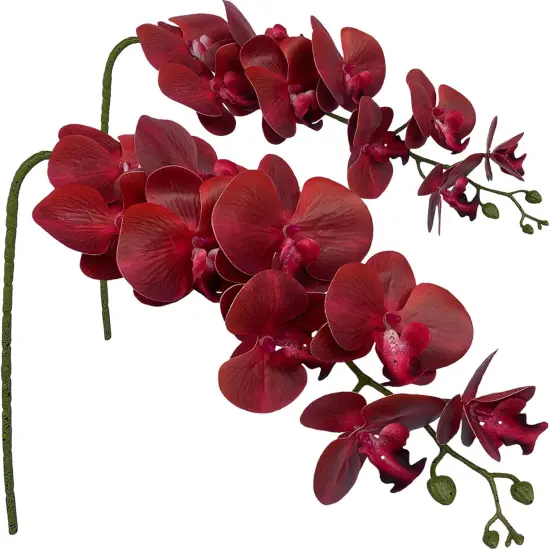 Artificial Phalaenopsis Flowers Branches 9 Large Blooms Artificial Orchid Flowers Stem Plants 42 Inches 2 Pcs for Home Wedding Décor (Red) {1}