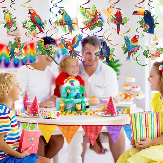 58Pcs Tropical Birds Decorations Tropical Hawaiian Decor Toucan Parrot Party Hanging Swirl Foil Ceiling Decor for Summer Luau Hawaiian Beach Pool Party Tiki Party Birthday Party Supply {5}