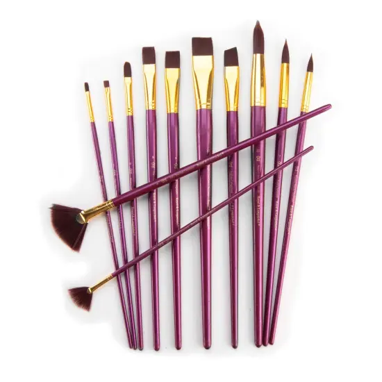 RSET-9314 | 12pc Burgundy Taklon Long Handle Variety Brush Set {5}