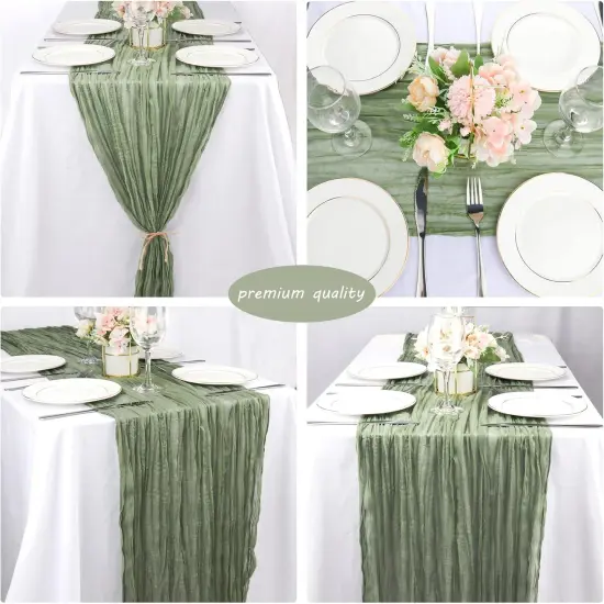 12 Pack Dusty Sage Green Cheesecloth Table Runners &ndash; 10Ft Long Boho Gauze Table Decor for Weddings, Bridal Showers, Birthdays, 35"x120" {4}