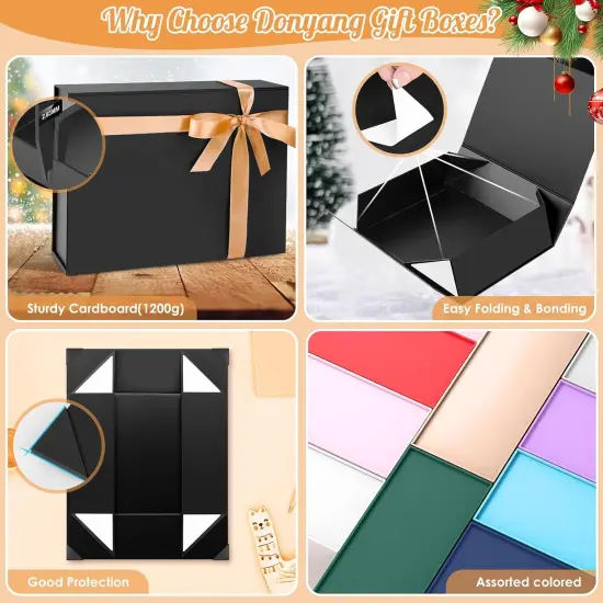 Large Gift Box, 13"x10"x4" Easter Birthday Gift Boxes for Presents, Mother's Day Basket Essentials, Black boxes with Magnetic Lids, Ribbon, Candy Chocolate Cookie Groomsman Proposal Basket for Wedding {3}