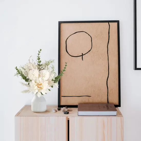 Small Artificial Flowers in Ceramic Vase 13.5" Centerpieces Coffee Table Decor, Silk Flower Arrangements for Home Decor Indoor Fake Flower Bouquet for Dining Room Kitchen Wedding, White {3}