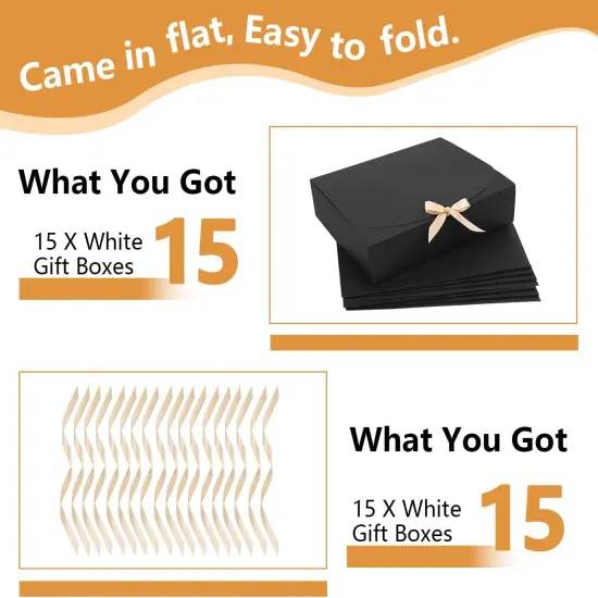 15Pack Gift Boxes with Lids,12&times;9.8&times;3.1 Inch Bridesmaid Proposal Box with Gold Ribbon, Black Boxes for Gifts {4}