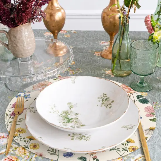 50Pcs Floral Round Paper Placemat Wildflower Disposable Place Mat Retro Floral Decorative Paper Table Mat for Spring Wedding Bridal Shower Party Table Setting, 13 x 13 Inch {4}