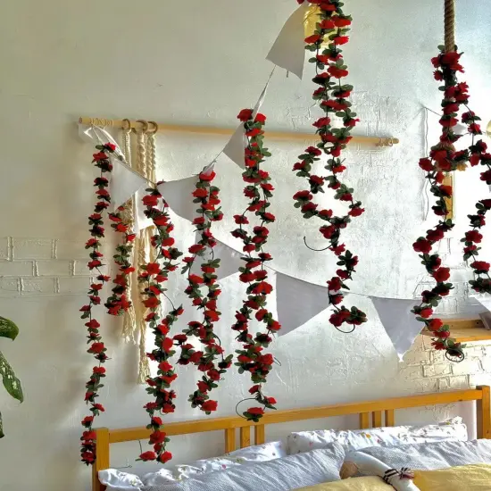 Artificial Rose Rattan Garland Fake Rose Vine Hanging Rose Ivy Red Flowers Home Hotel Office Wedding Party Garden Craft Art Decoration {4}